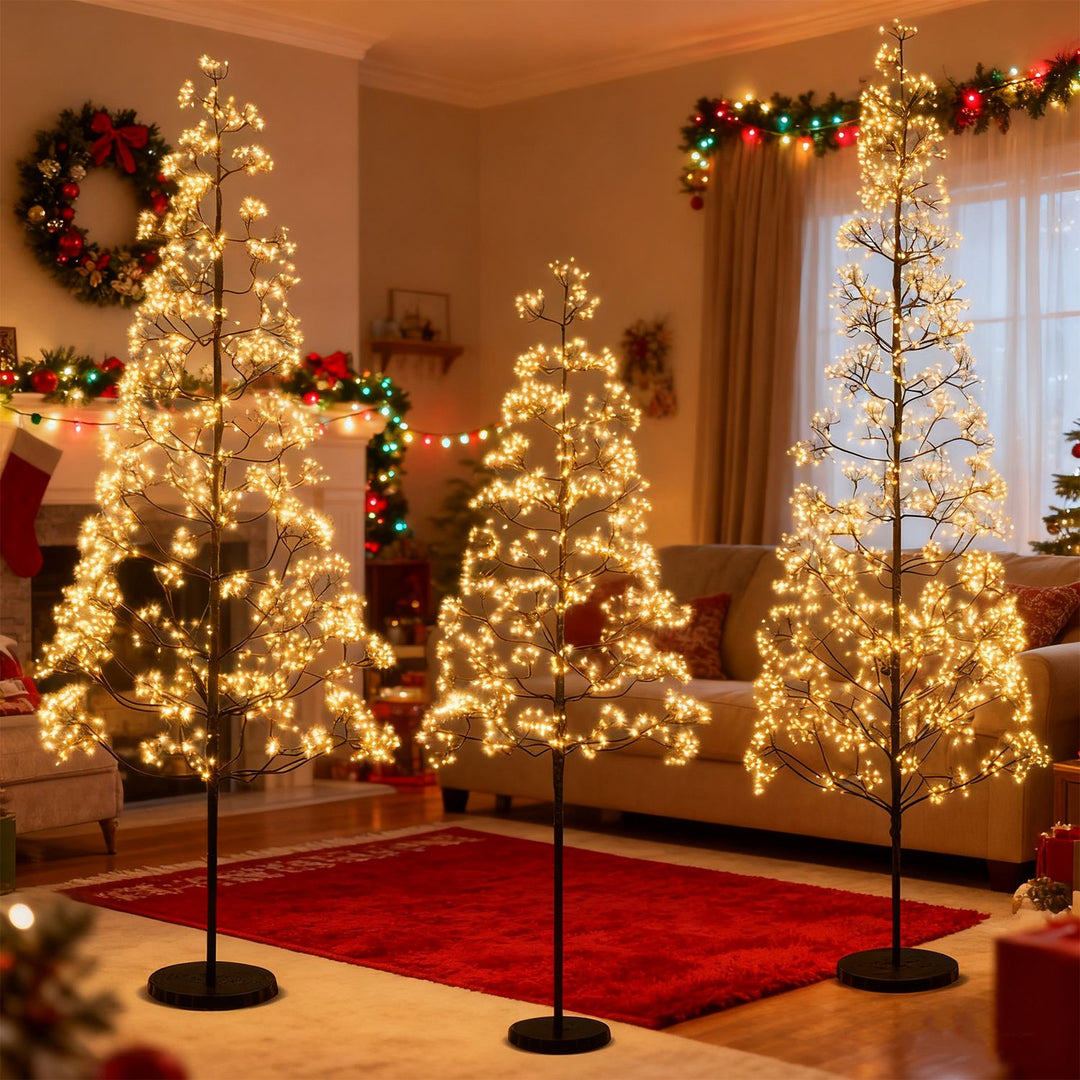5/6/7 FT Lighted Alpine Tree with 1000/1500/2100 Warm White LED Lights