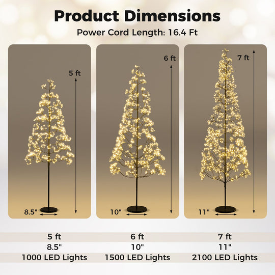 5/6/7 FT Lighted Alpine Tree with 1000/1500/2100 Warm White LED Lights
