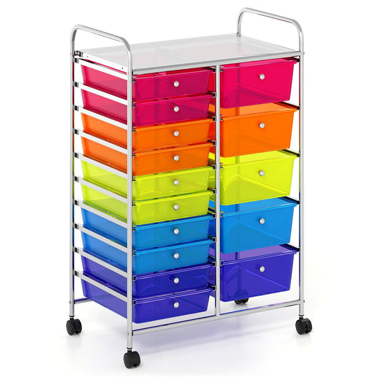 Rolling Storage Cart 15-Drawer Trolley with Chrome Plated Metal Frame