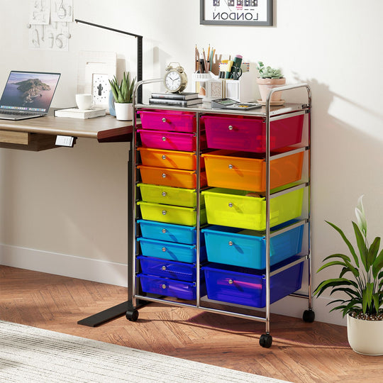 Rolling Storage Cart 15-Drawer Trolley with Chrome Plated Metal Frame