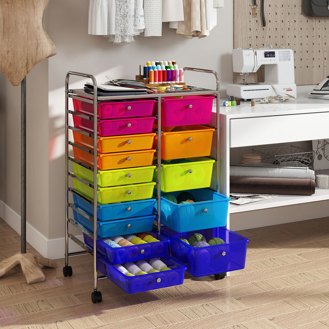 Rolling Storage Cart 15-Drawer Trolley with Chrome Plated Metal Frame