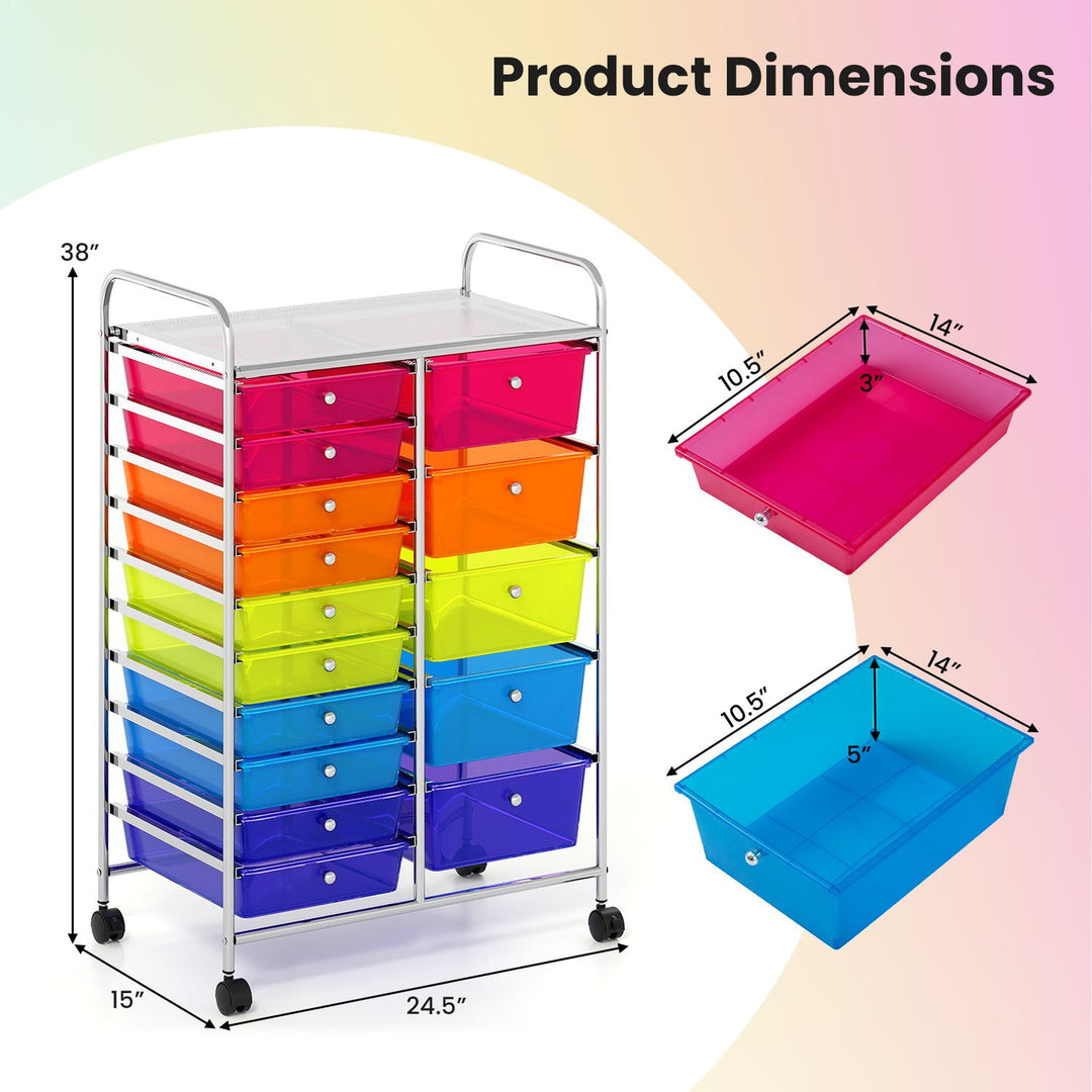 Rolling Storage Cart 15-Drawer Trolley with Chrome Plated Metal Frame