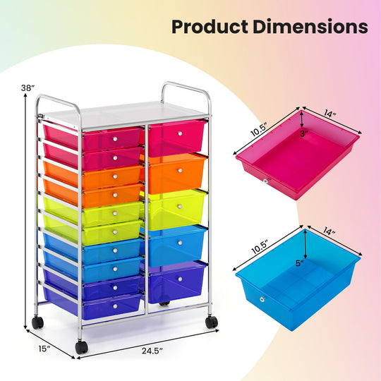 Rolling Storage Cart 15-Drawer Trolley with Chrome Plated Metal Frame