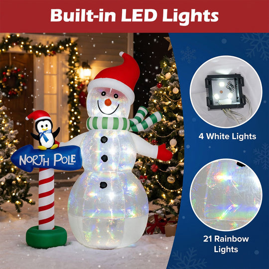 6 FT Christmas Inflatable Snowman Penguin and North Pole Sign with Colorful LED Lights
