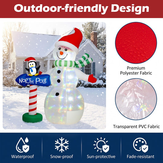 6 FT Christmas Inflatable Snowman Penguin and North Pole Sign with Colorful LED Lights