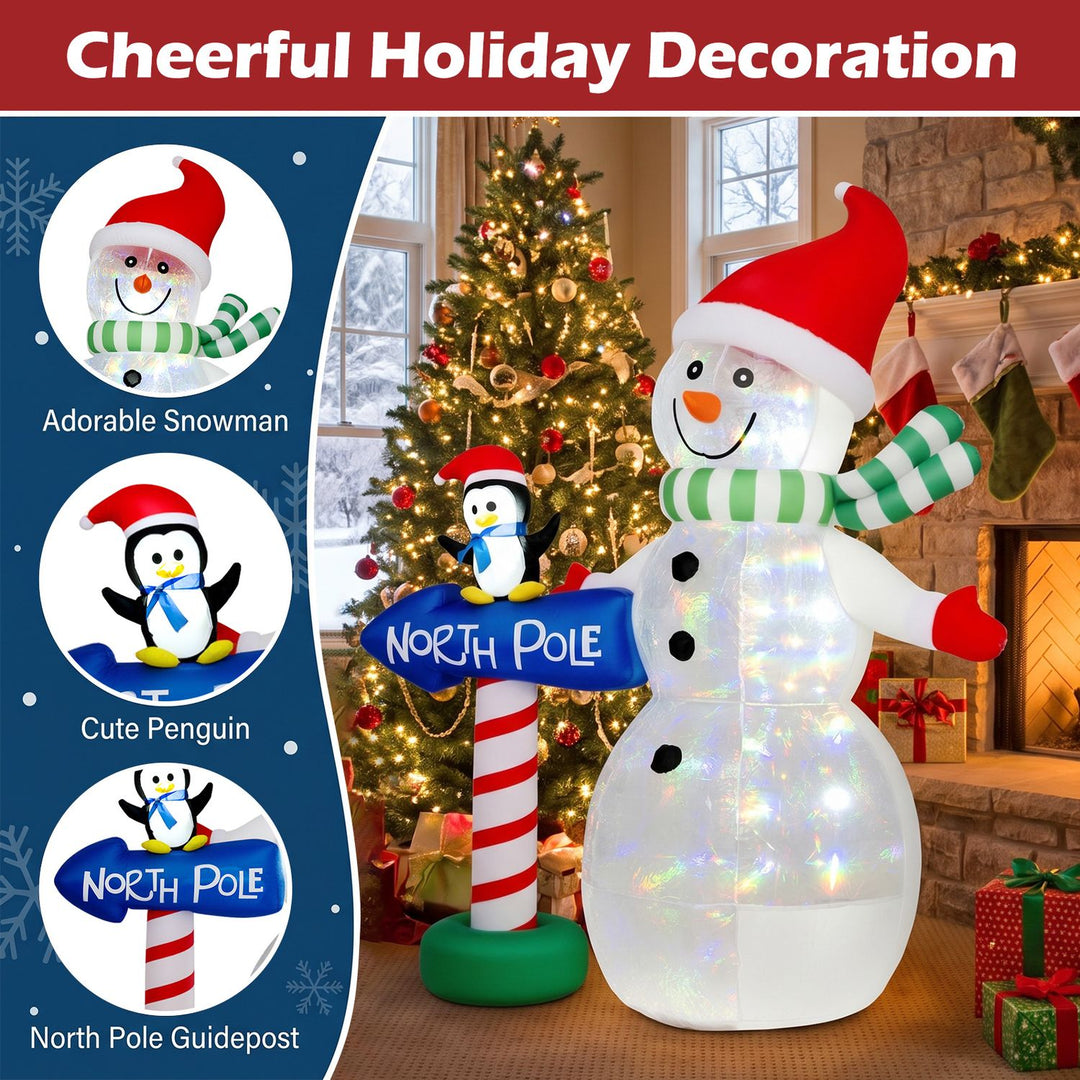 6 FT Christmas Inflatable Snowman Penguin and North Pole Sign with Colorful LED Lights