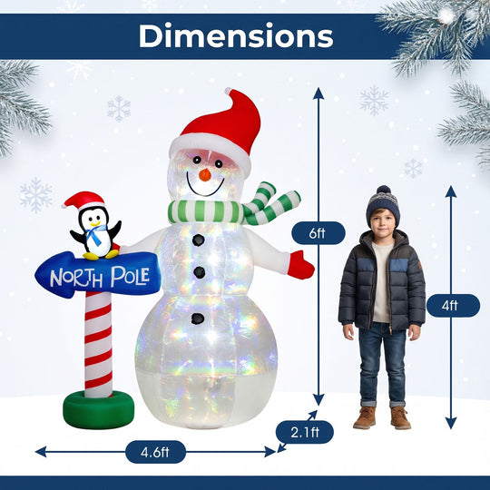 6 FT Christmas Inflatable Snowman Penguin and North Pole Sign with Colorful LED Lights