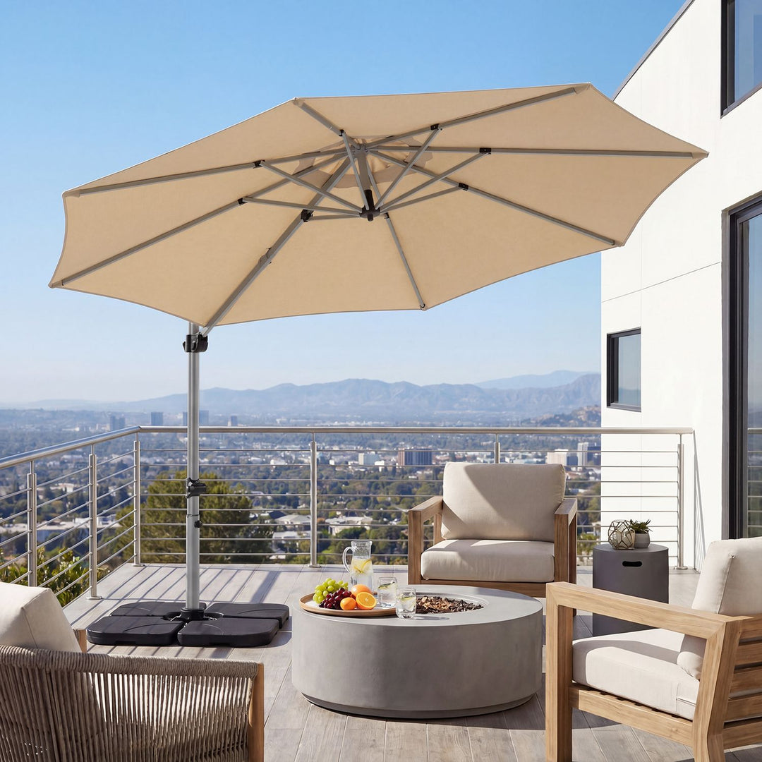 Outdoor Offset Umbrella Set with 11 FT Cantilever Patio Umbrella and Heavy-Duty 4-Piece Base