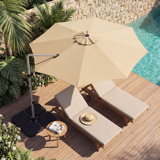 Outdoor Offset Umbrella Set with 11 FT Cantilever Patio Umbrella and Heavy-Duty 4-Piece Base