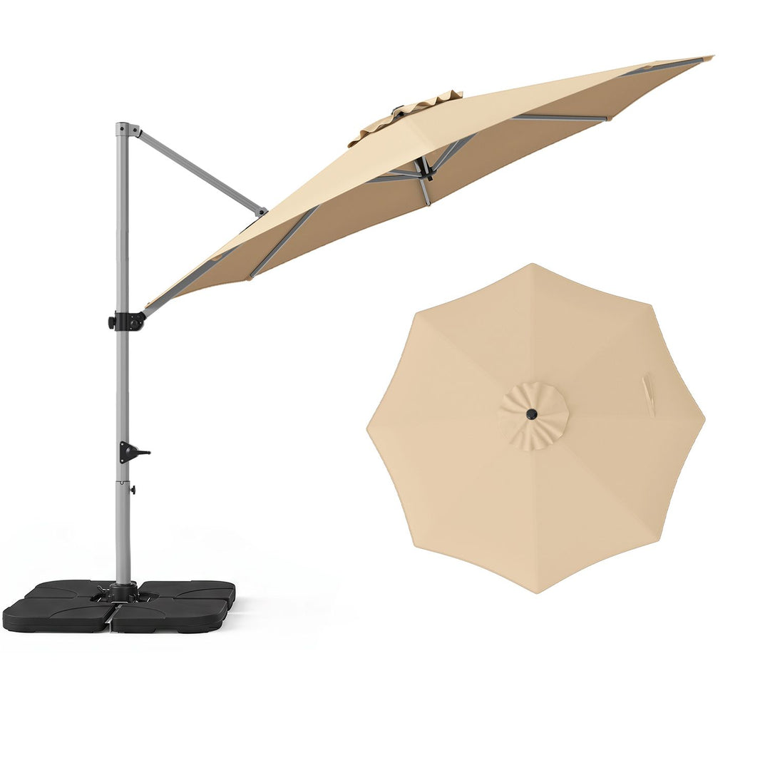 Outdoor Offset Umbrella Set with 11 FT Cantilever Patio Umbrella and Heavy-Duty 4-Piece Base