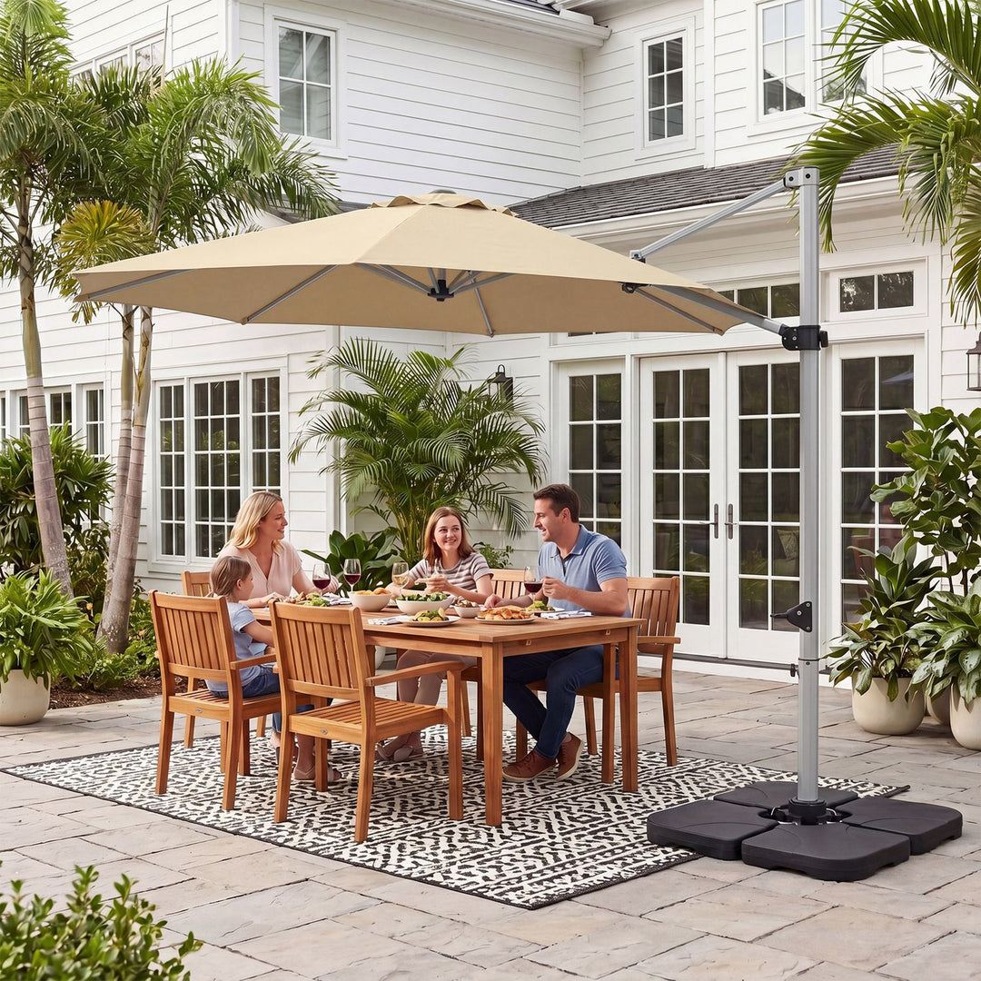Outdoor Offset Umbrella Set with 11 FT Cantilever Patio Umbrella and Heavy-Duty 4-Piece Base