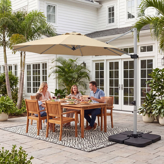 Outdoor Offset Umbrella Set with 11 FT Cantilever Patio Umbrella and Heavy-Duty 4-Piece Base