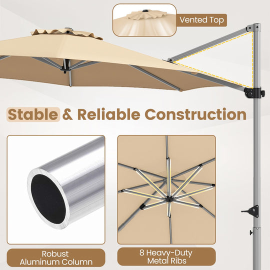 Outdoor Offset Umbrella Set with 11 FT Cantilever Patio Umbrella and Heavy-Duty 4-Piece Base