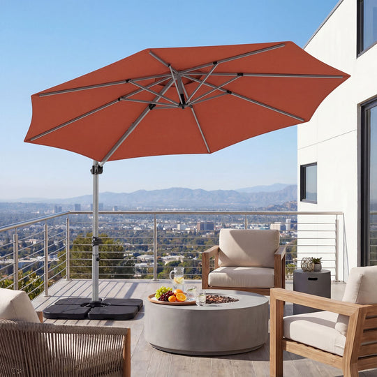 Outdoor Offset Umbrella Set with 11 FT Cantilever Patio Umbrella and Heavy-Duty 4-Piece Base