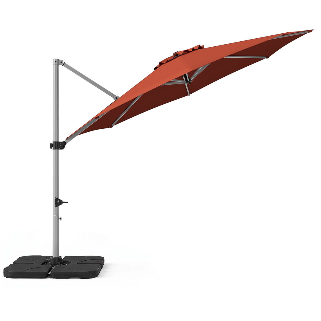 Outdoor Offset Umbrella Set with 11 FT Cantilever Patio Umbrella and Heavy-Duty 4-Piece Base