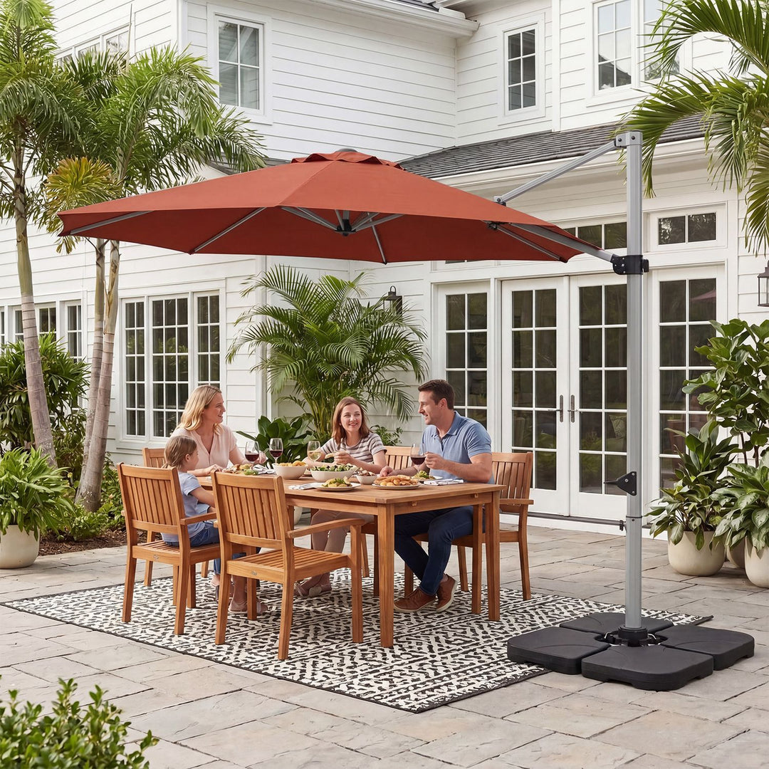 Outdoor Offset Umbrella Set with 11 FT Cantilever Patio Umbrella and Heavy-Duty 4-Piece Base