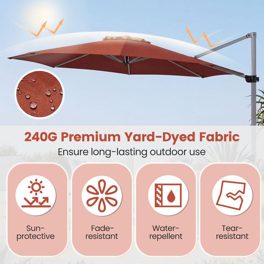 Outdoor Offset Umbrella Set with 11 FT Cantilever Patio Umbrella and Heavy-Duty 4-Piece Base