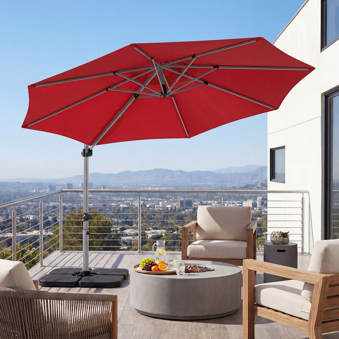 Outdoor Offset Umbrella Set with 11 FT Cantilever Patio Umbrella and Heavy-Duty 4-Piece Base