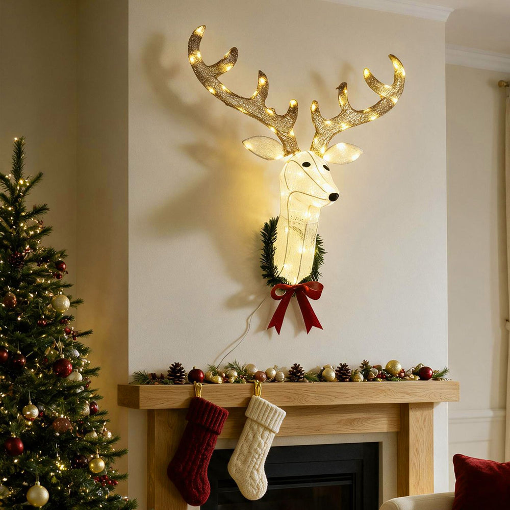 32” Pre-Lit 3D Rudolph Hanging Wreath with LED Warm White Lights