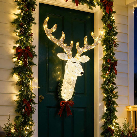 32” Pre-Lit 3D Rudolph Hanging Wreath with LED Warm White Lights