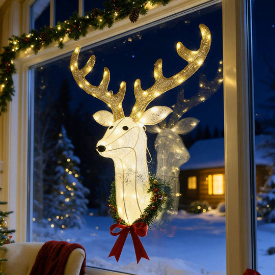 32” Pre-Lit 3D Rudolph Hanging Wreath with LED Warm White Lights