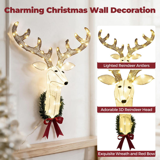 32” Pre-Lit 3D Rudolph Hanging Wreath with LED Warm White Lights