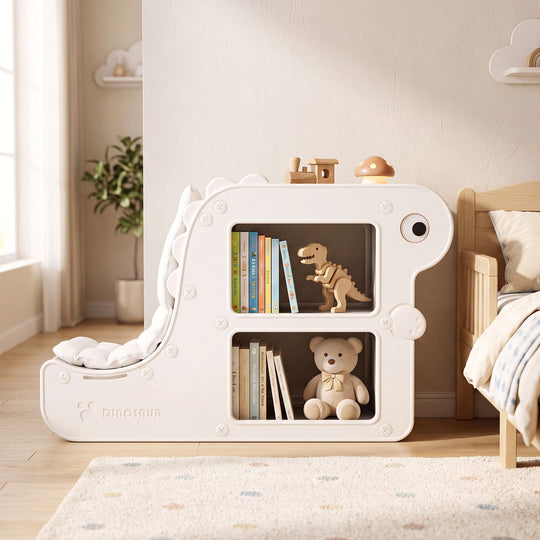 2-in-1 Kids Bookshelf with Padded Cushion and Open Cubbies