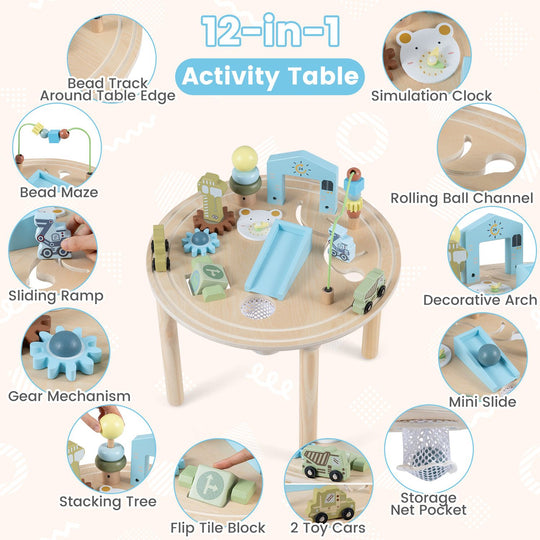 12-in-1 Wooden Montessori Activity Table for Toddlers 1-3-Natural