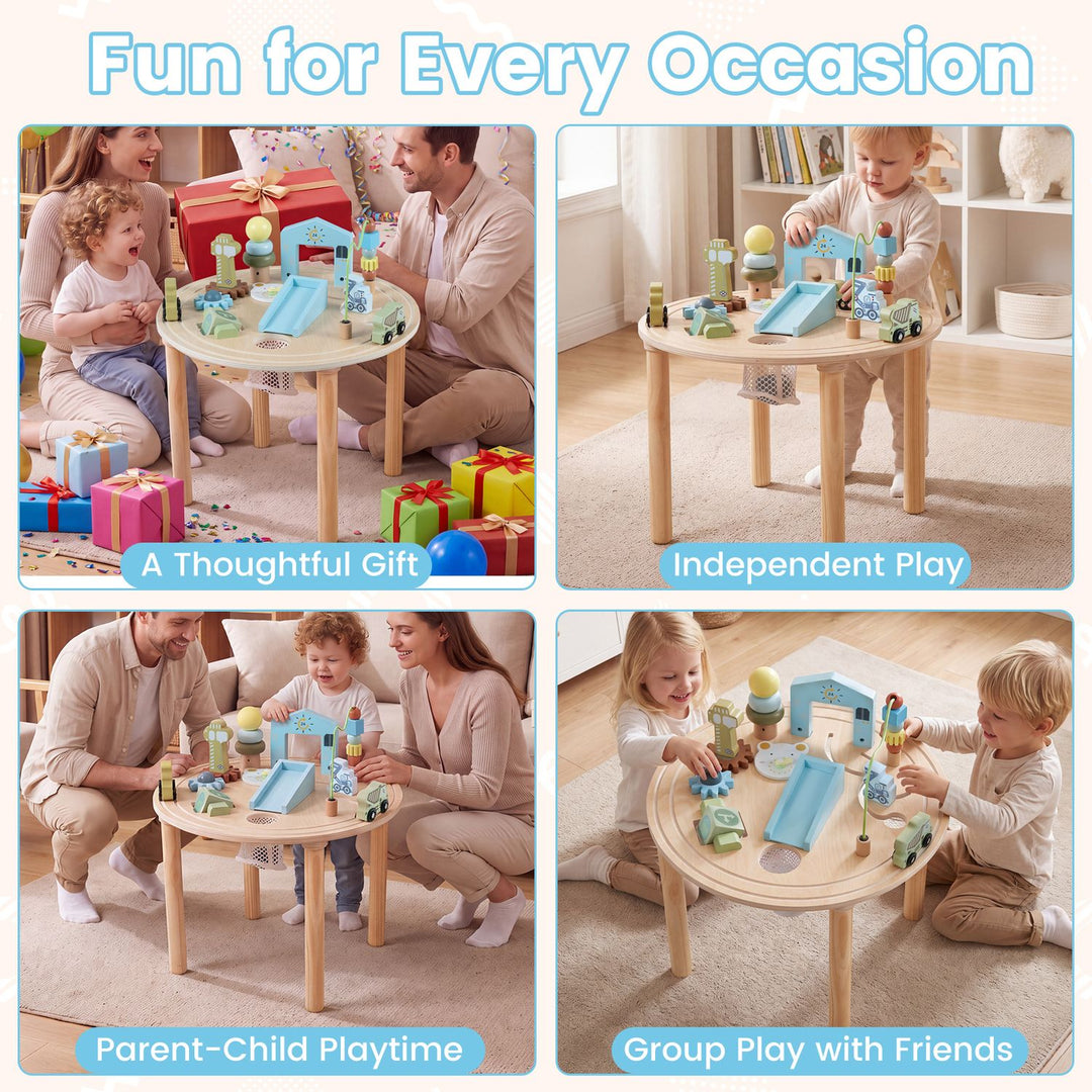 12-in-1 Wooden Montessori Activity Table for Toddlers 1-3-Natural