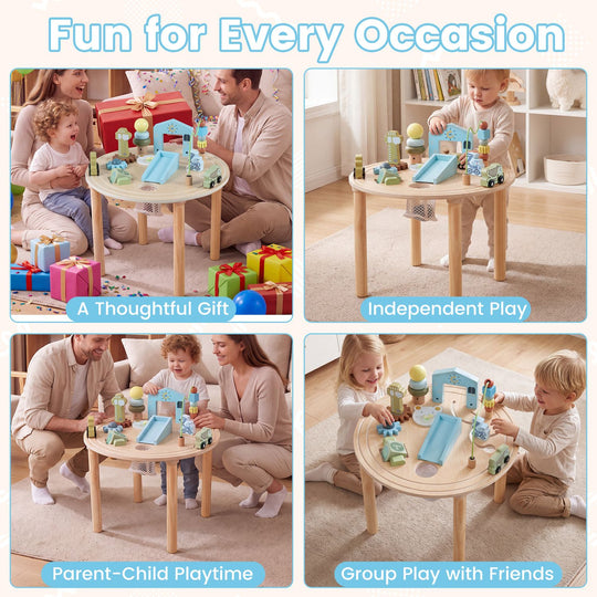 12-in-1 Wooden Montessori Activity Table for Toddlers 1-3-Natural