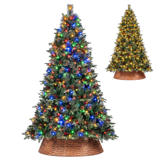 7 FT Christmas Tree and 36” Rattan Tree Collar Set with Wicker Tree Ring and 1198 Branch Tips