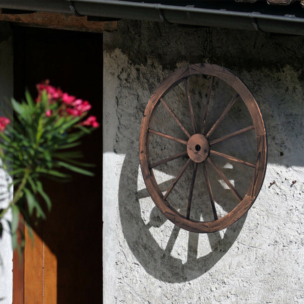 Set of 2 30-inch Decorative Vintage Wood Wagon Wheel