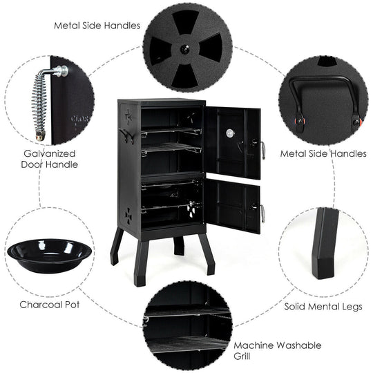 Vertical 2-Tier Outdoor Barbeque Grill with Temperature Gauge