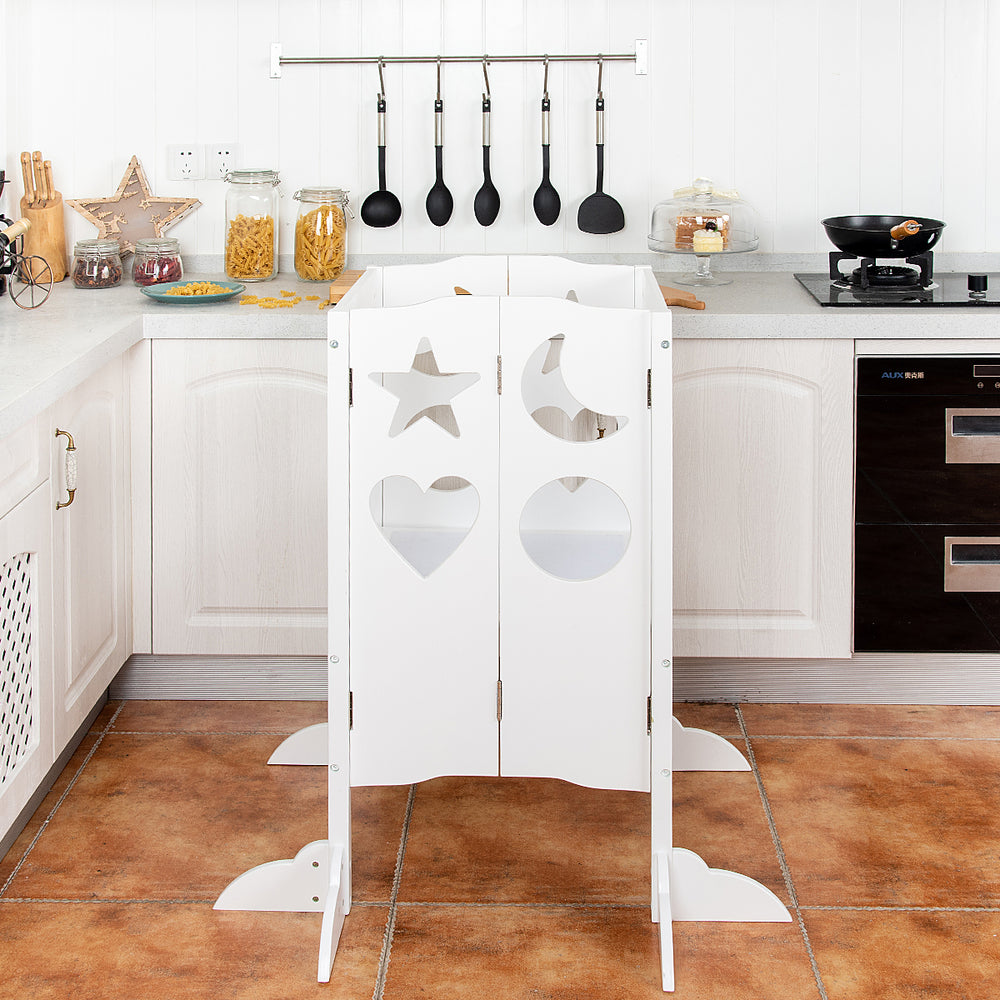 Folding Kids Kitchen Helper Kitchen Counter Step Stool-White