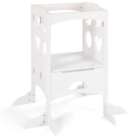 Folding Kids Kitchen Helper Kitchen Counter Step Stool-White