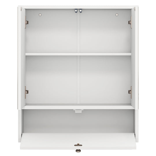 Double Door Wall-Mounted Bathroom Mirrored Medicine Cabinet-White