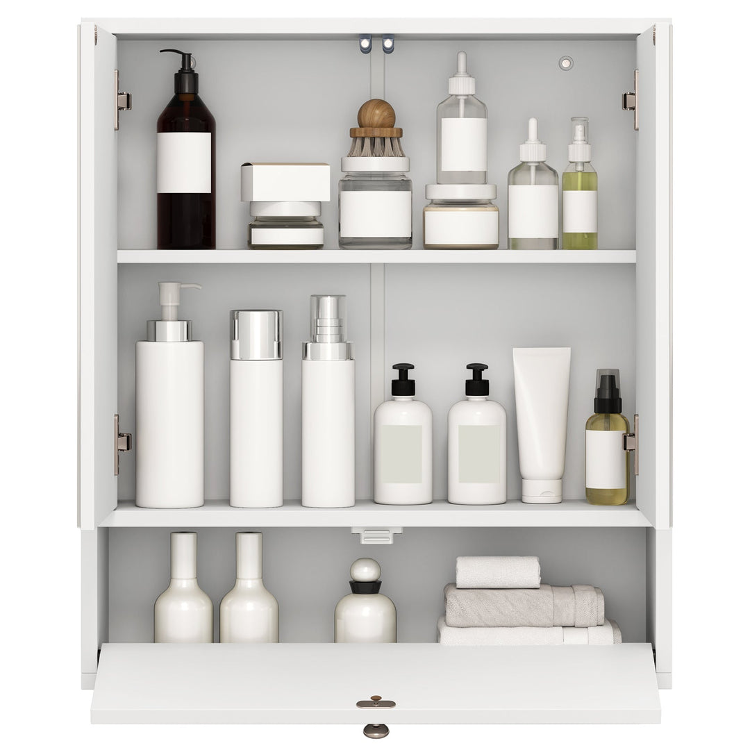 Double Door Wall-Mounted Bathroom Mirrored Medicine Cabinet-White