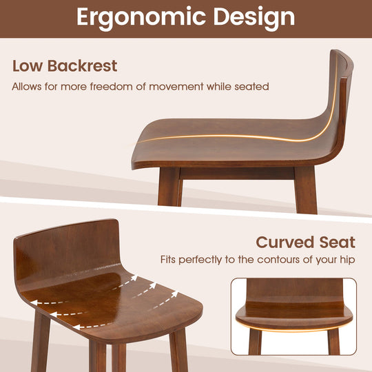 Wood Dining Chair Set of 2 Farmhouse Kitchen Dining Room Chairs Mid-Century Modern Armless Side Chairs-Brown