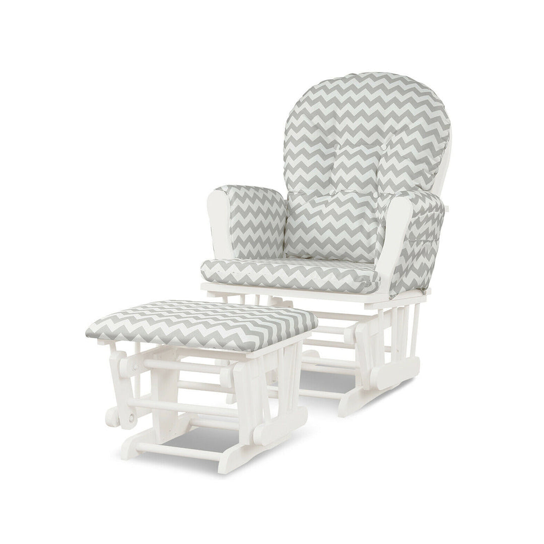 Wood Glider and Ottoman Set with Padded Armrests and Detachable Cushion