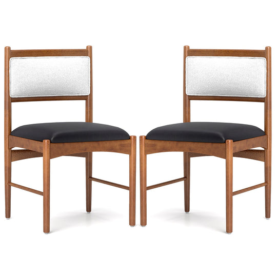 Wooden Dining Chair Set of 2 with Rubber Wood Frame and Faux Sherpa Backrest-Walnut