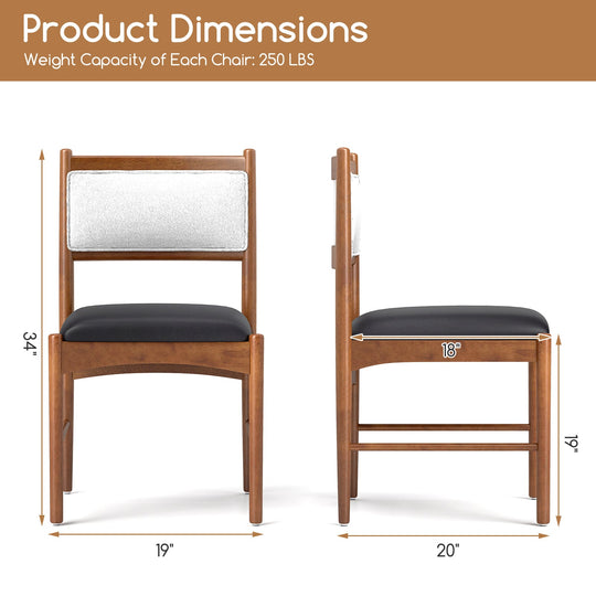 Wooden Dining Chair Set of 2 with Rubber Wood Frame and Faux Sherpa Backrest-Walnut