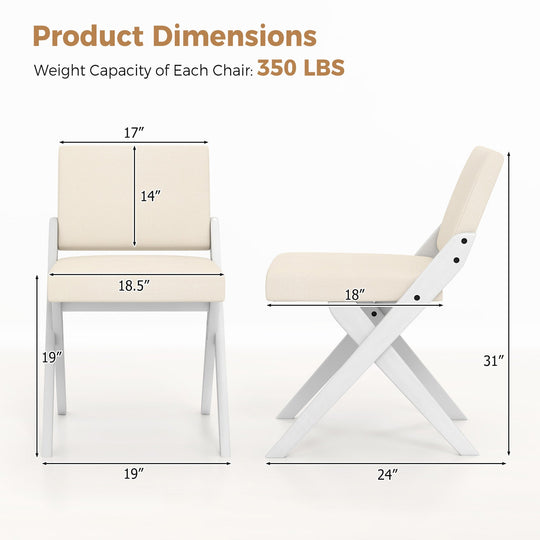 Wooden Dining Chairs of 2 with Rubber Wood Frame and Padded Cushions-White
