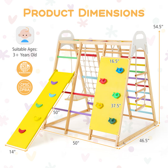 8-in-1 Wooden Jungle Gym Playset with Slide and Monkey Bars-Multicolor