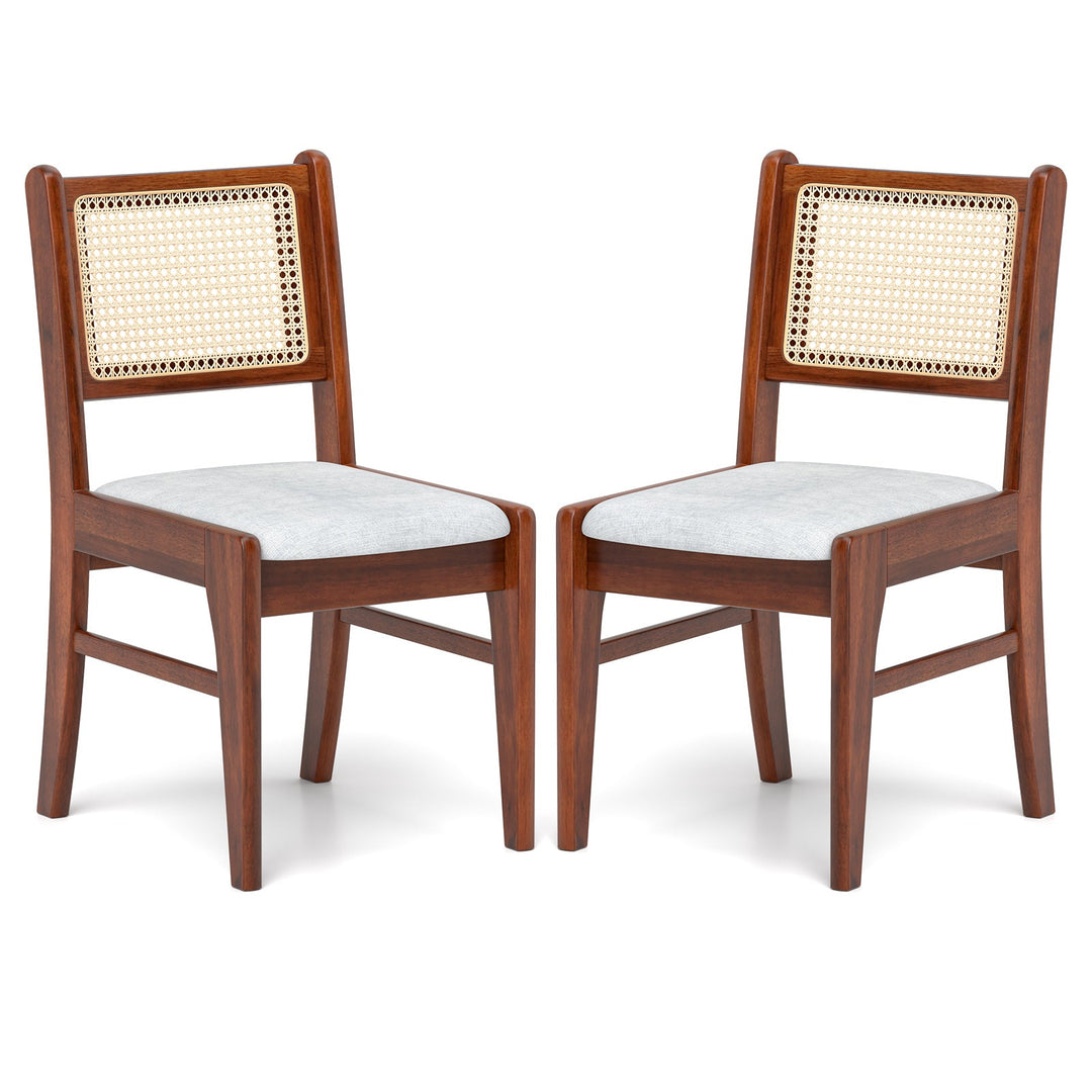 Wooden Kitchen Chairs with Cane Back Rubber Wood Frame and Padded Seat-Coffee