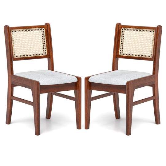 Wooden Kitchen Chairs with Cane Back Rubber Wood Frame and Padded Seat-Coffee