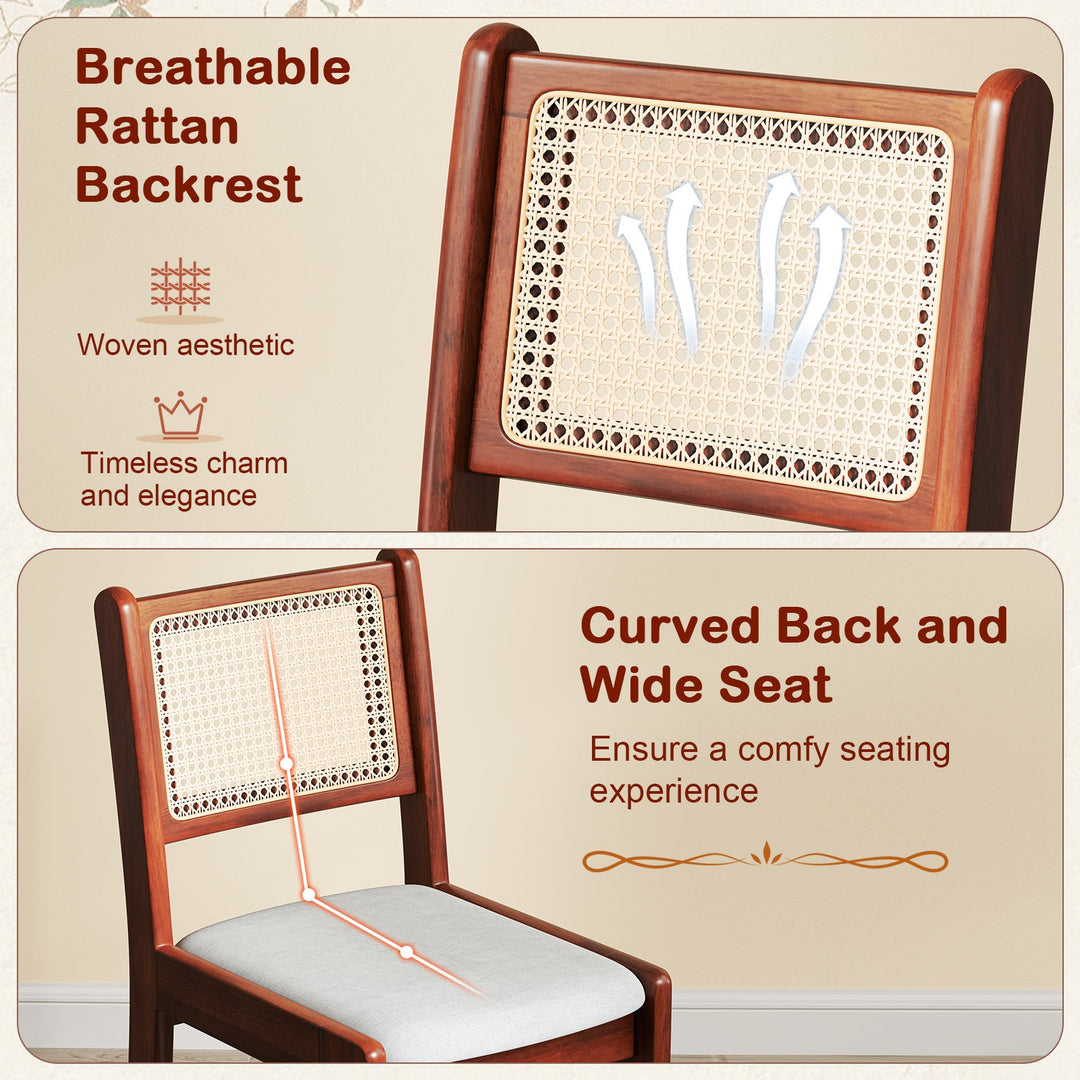 Wooden Kitchen Chairs with Cane Back Rubber Wood Frame and Padded Seat-Coffee