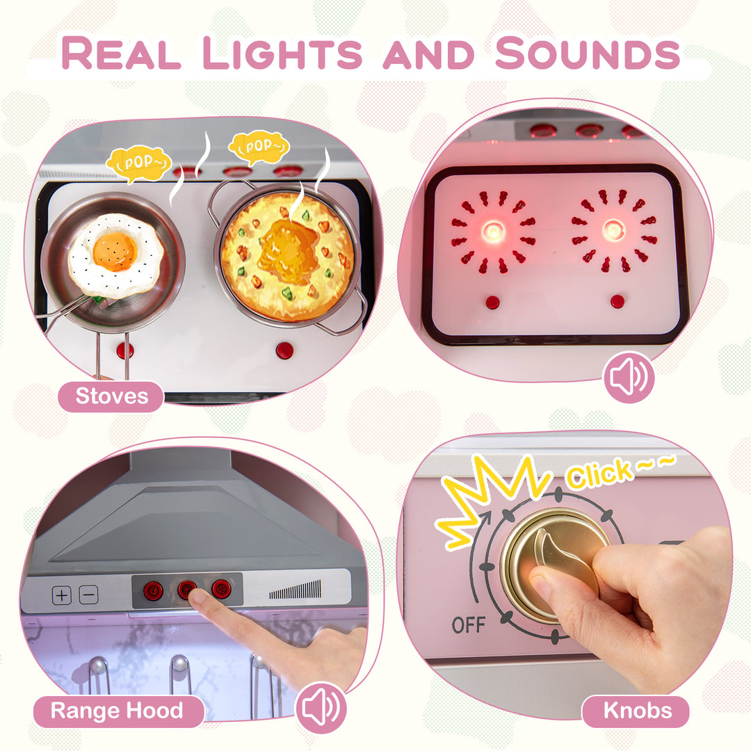 Wooden Kitchen Playset with Ice Maker and Sounds for Ages 3+-Pink