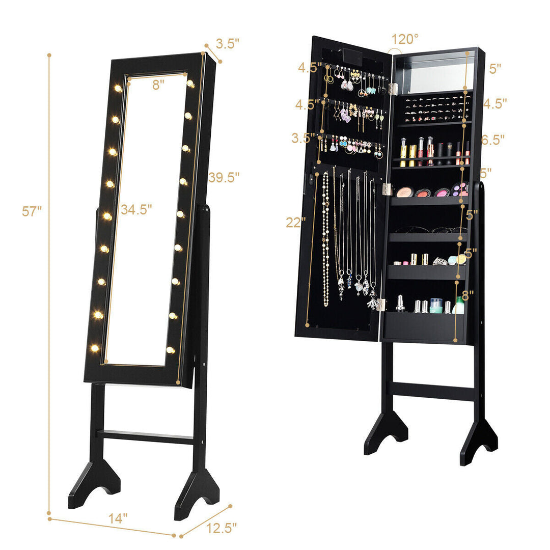 Mirrored Jewelry Cabinet Armoire Organizer w/ LED lights