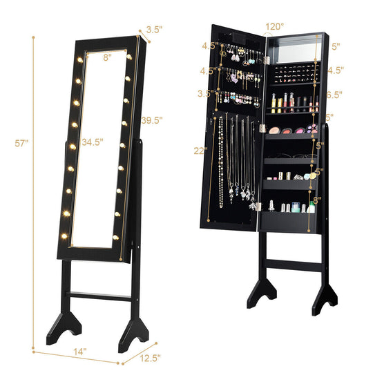 Mirrored Jewelry Cabinet Armoire Organizer w/ LED lights