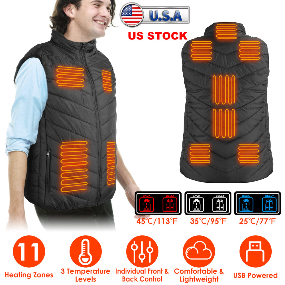 Heated Vest Electric USB Jacket Men Women Heating Coat Thermal Body Warmer Wear with 3 Temperature Levels